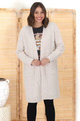 Mireena Cardigan - Ribbed Open Front Cardigan with Pockets in Cream