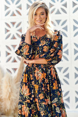 JAASE - Nevada Midi Dress: Mandarin Collar Button Down Dress in California Poppy Print