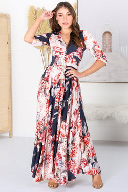 Jaase Night Romance Maxi Dress Floral Red Navy