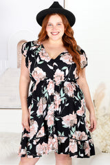 Jaase Lizzie Peach Wildflower Mini Dress Floral Black