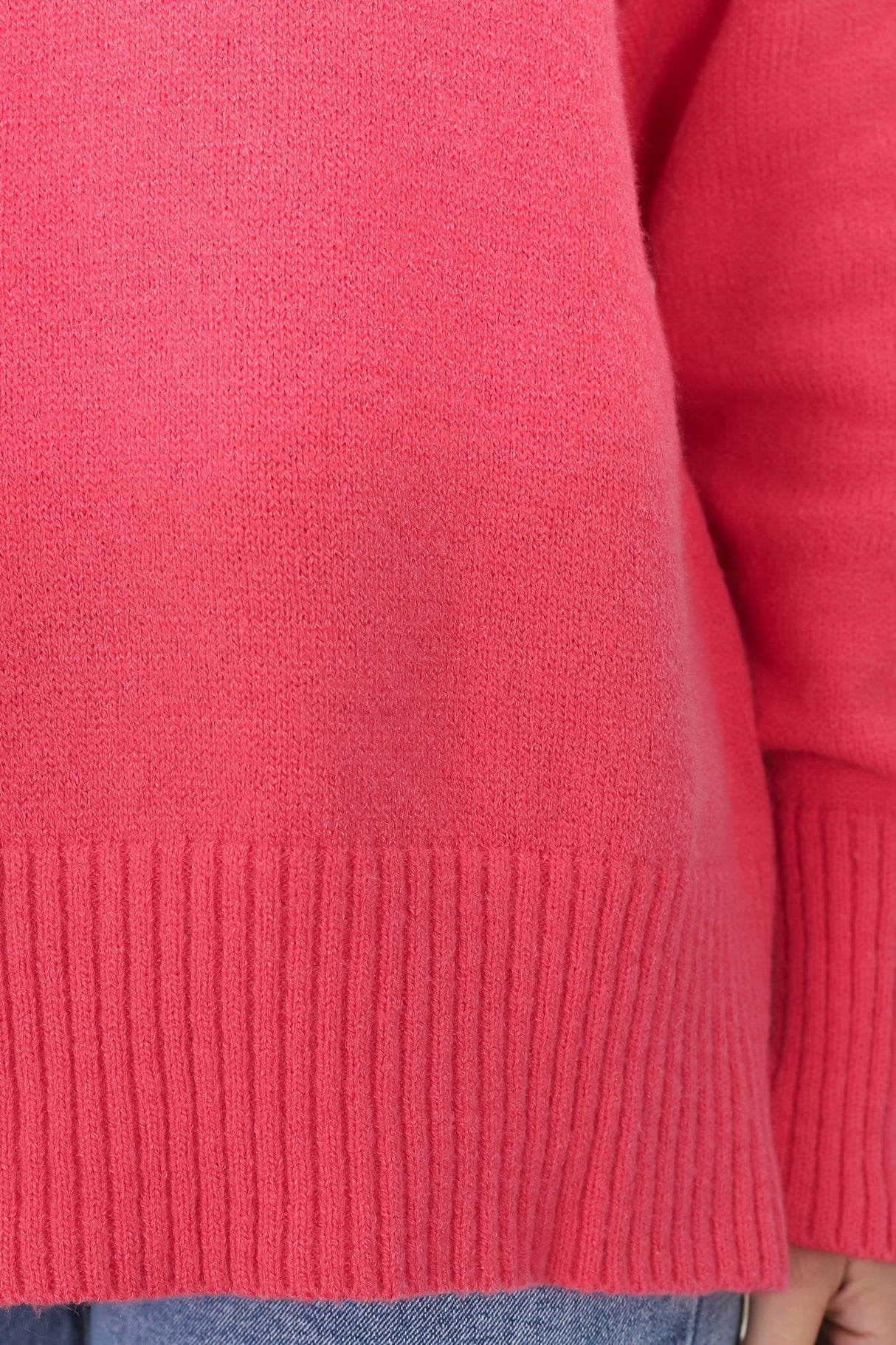 Rita Jumper - Relaxed Crew Neck Knit with Side Splits in Hot Pink