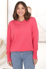 Rita Jumper - Relaxed Crew Neck Knit with Side Splits in Hot Pink