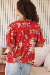 JAASE - Sierra Top: Short Balloon Sleeve Button Down Shirt in Aiko Print