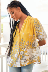 JAASE - Sierra Top: Short Balloon Sleeve Button Down Shirt in Calla Print