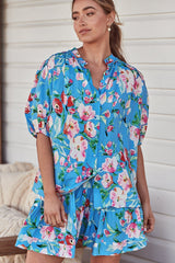 JAASE - Sierra Top: Short Balloon Sleeve Button Down Shirt in Imagination Print