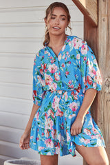 JAASE - Sierra Top: Short Balloon Sleeve Button Down Shirt in Imagination Print