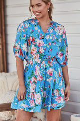 JAASE - Sierra Top: Short Balloon Sleeve Button Down Shirt in Imagination Print