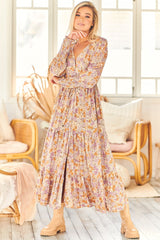 Stephanie Maxi Dress - V Neckline with Buttoned Bodice in Amity Print