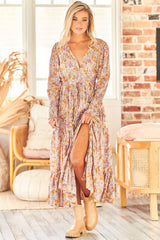 Stephanie Maxi Dress - V Neckline with Buttoned Bodice in Amity Print