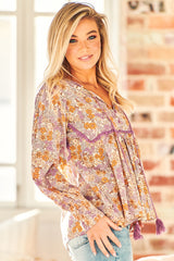 JAASE- Sunny Top: Fit and Flare Style with Functional Buttons in Amity Print