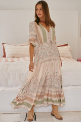 JAASE - Tessa Maxi Dress: A Line Pull Tie Waist Dress in Mist Flower Print