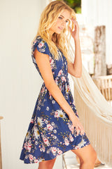 JAASE - Tracey Mini Dress: Cap Sleeve Dress with Waist Tie in Piana Print