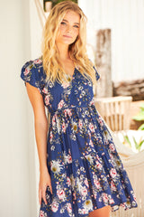 JAASE - Tracey Mini Dress: Cap Sleeve Dress with Waist Tie in Piana Print