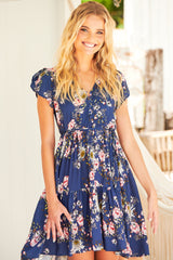 JAASE - Tracey Mini Dress: Cap Sleeve Dress with Waist Tie in Piana Print