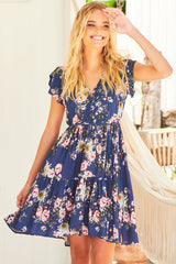 JAASE - Tracey Mini Dress: Cap Sleeve Dress with Waist Tie in Piana Print