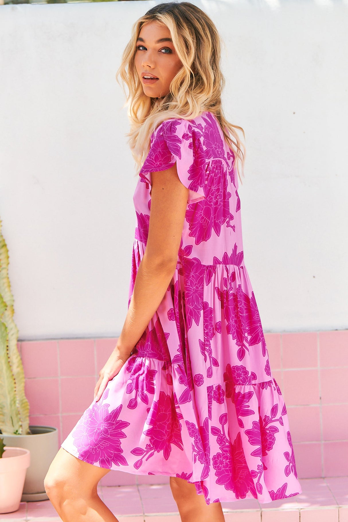 Tracey Mini Dress - Cap Sleeve Dress with Waist Tie in Valentine Print