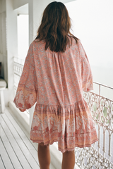 JAASE - Sparrow Mini Dress: Lace Neckline Balloon Sleeve Smock Dress in Swan Lake Print