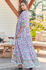 JAASE - Tillie Maxi Dress: Relaxed Tiered Dress with V Neckline in Sakura Print