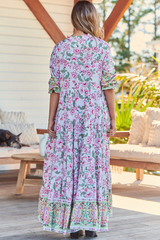 JAASE - Tillie Maxi Dress: Relaxed Tiered Dress with V Neckline in Sakura Print