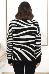 Zebra Jumper - Crew Neck Zebra Print Knit Jumper