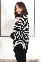 Zebra Jumper - Crew Neck Zebra Print Knit Jumper