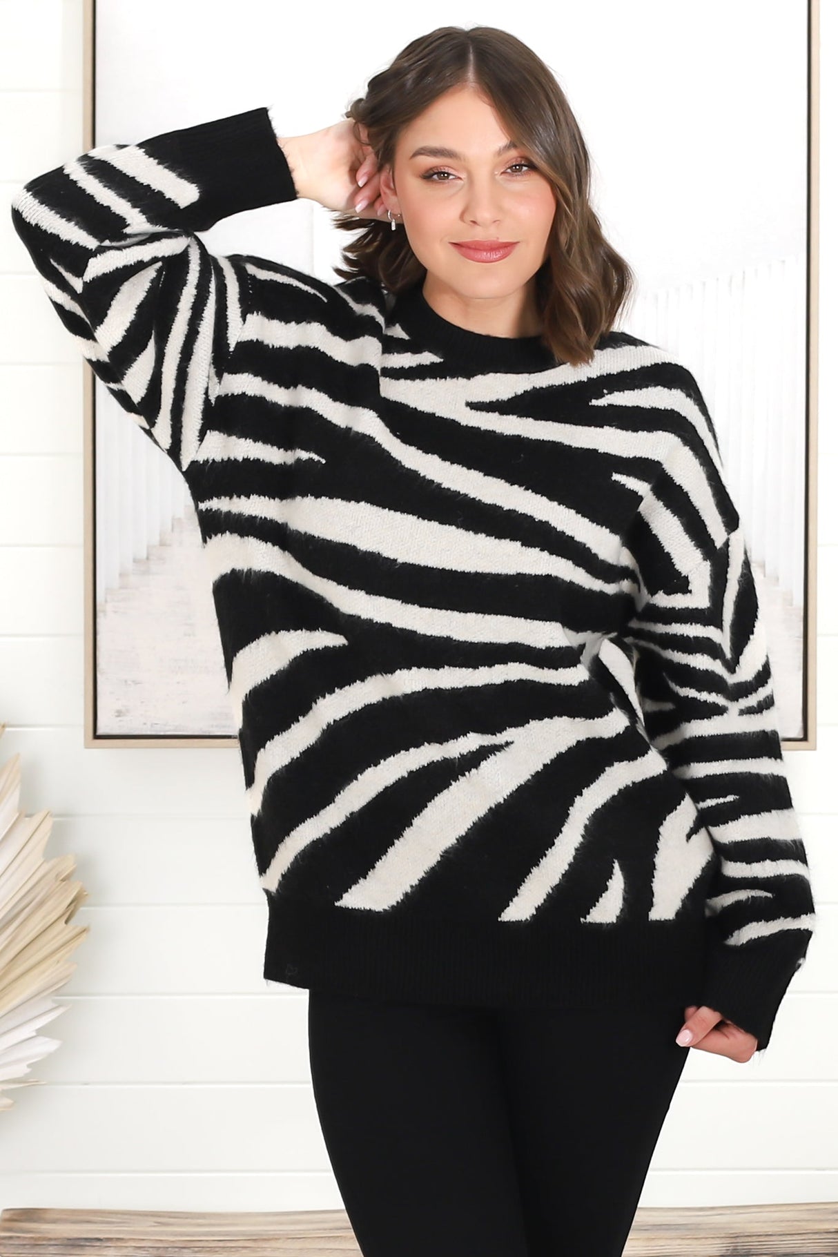 Zebra Jumper - Crew Neck Zebra Print Knit Jumper