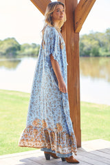 JAASE - Zulu Maxi Dress: Bell Sleeve Button Down Smock Dress in Enchanted Garden Print