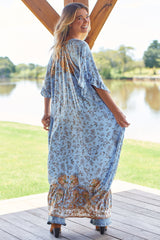 JAASE - Zulu Maxi Dress: Bell Sleeve Button Down Smock Dress in Enchanted Garden Print