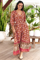 JAASE - Zuri Maxi Dress: V Neckline with Buttoned Bodice Dress in Suraya Print