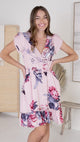 JAASE - Lizzie Mini Dress: Butterfly Cap Sleeve Button Down Dress with Pockets in Dahlia Print